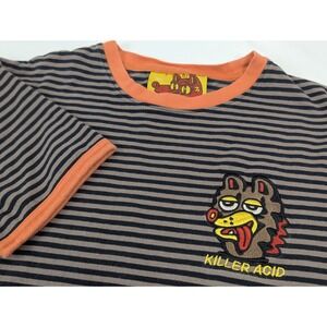 Killer‎ Acid Shirt Striped Mens Medium Black Brown Embroidered Retro T Shirt